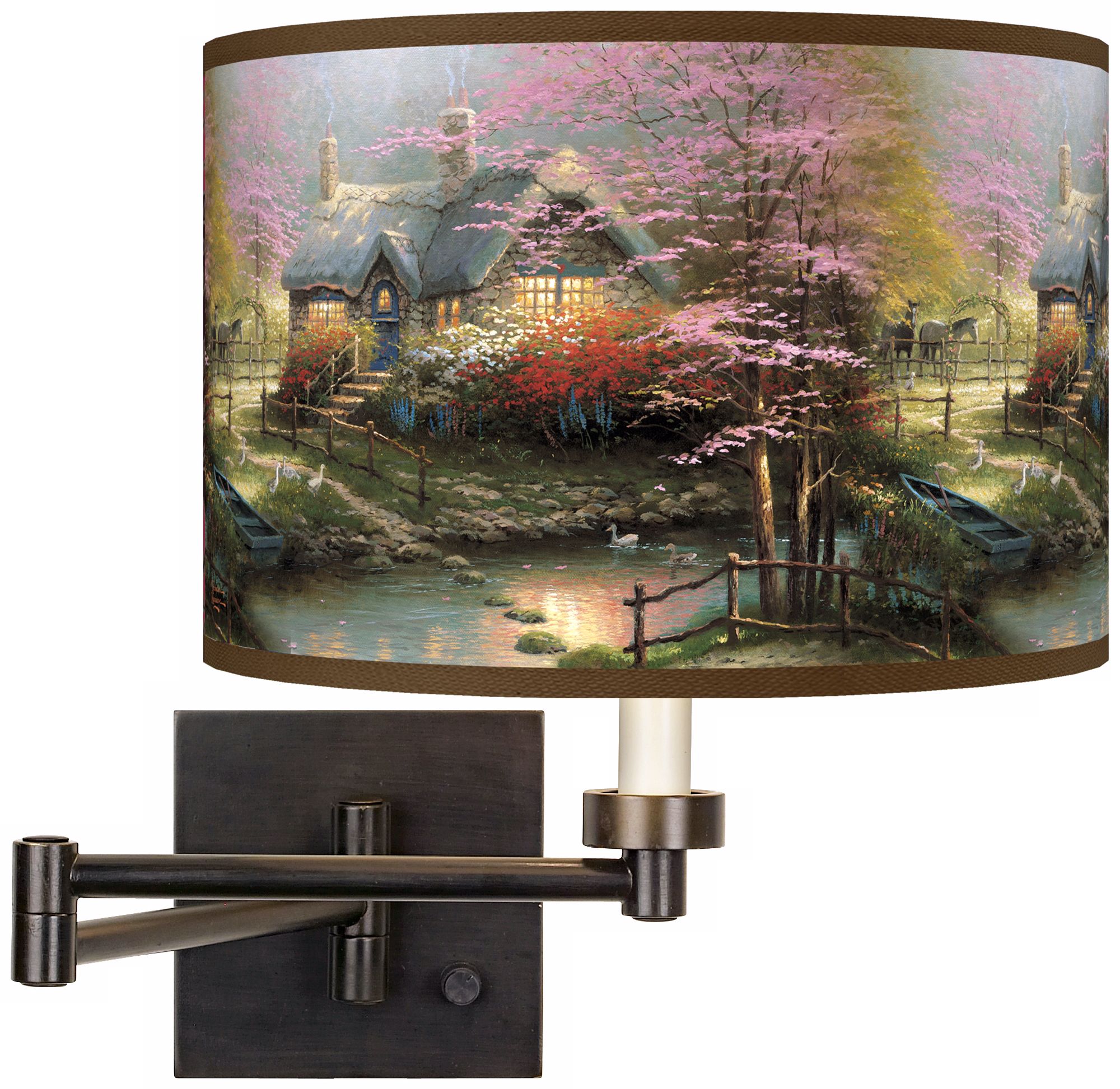 Thomas Kinkade Stepping Stone Cottage Plug-In Swing Arm Wall Lamp