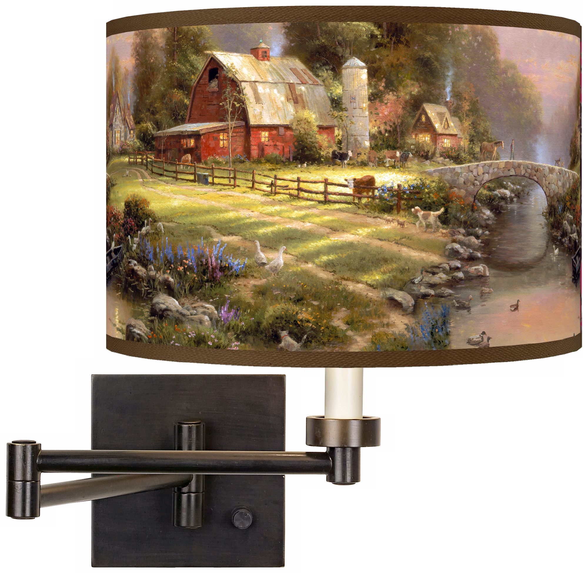 Thomas Kinkade Sunset at Riverbend Farm Swing Arm Wall Light