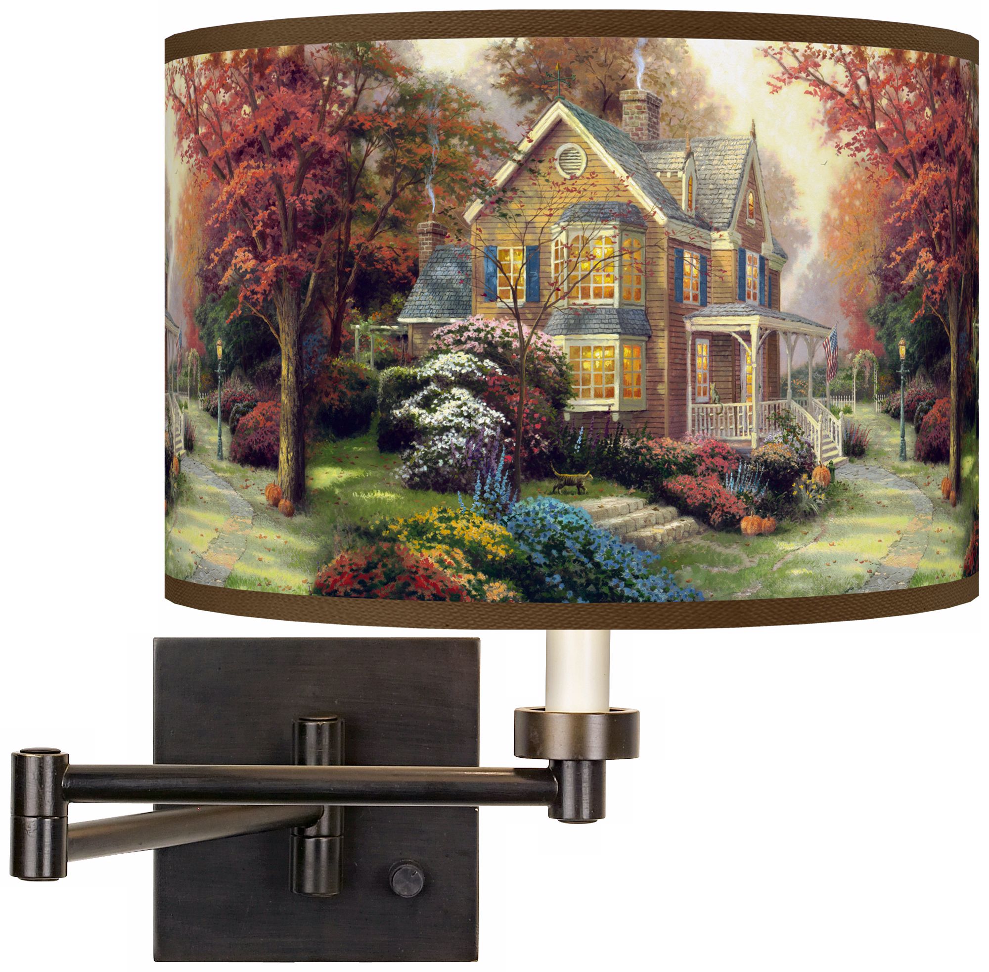 Thomas Kinkade Victorian Autumn Plug-In Swing Arm Wall Light