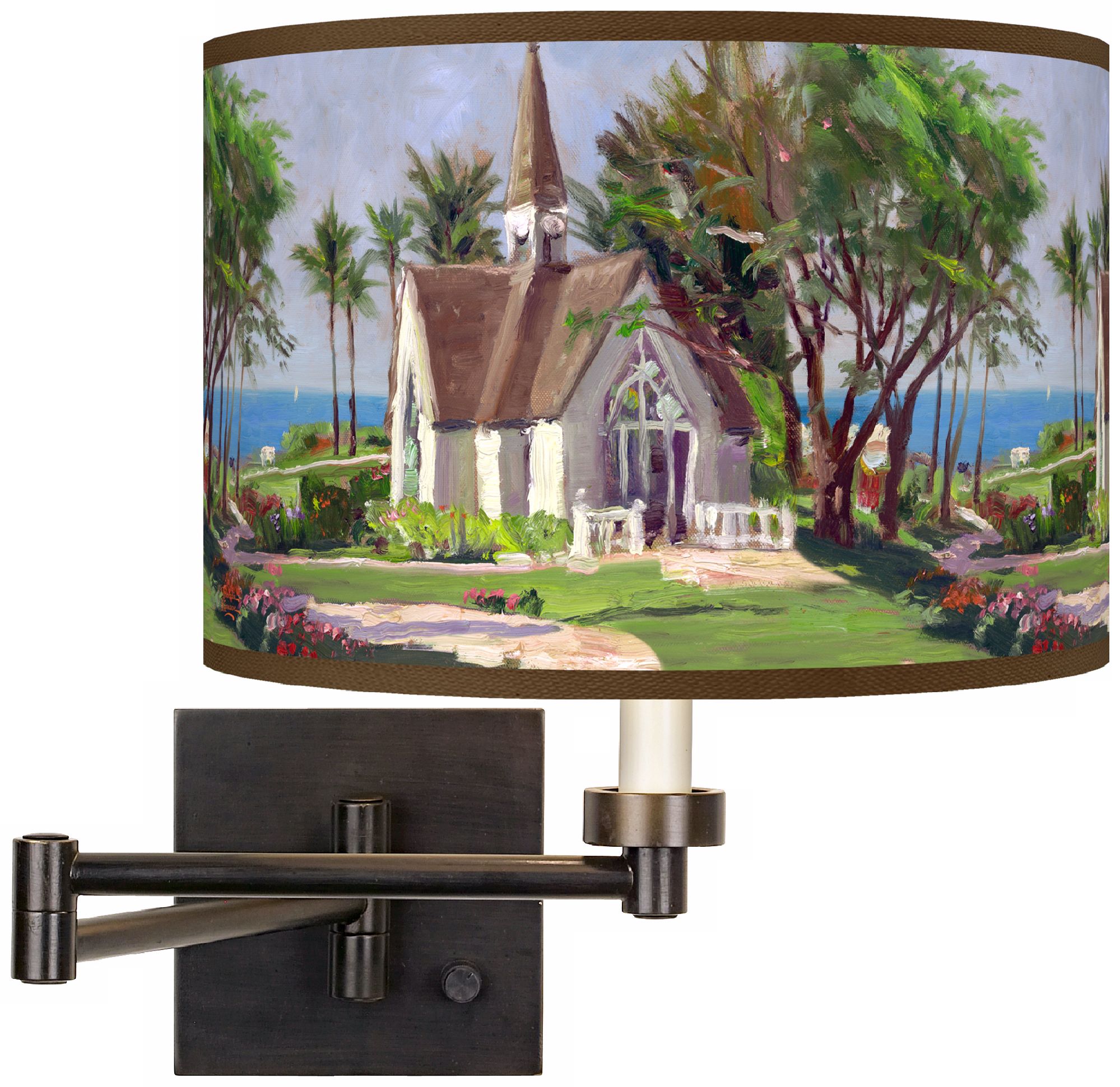 Thomas Kinkade Wailea Chapel Plug-In Swing Arm Wall Light