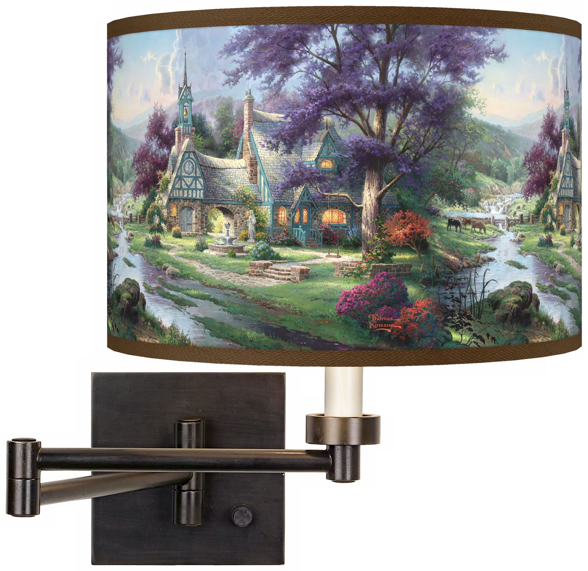Thomas Kinkade Clocktower Cottage Swing Arm Wall Light