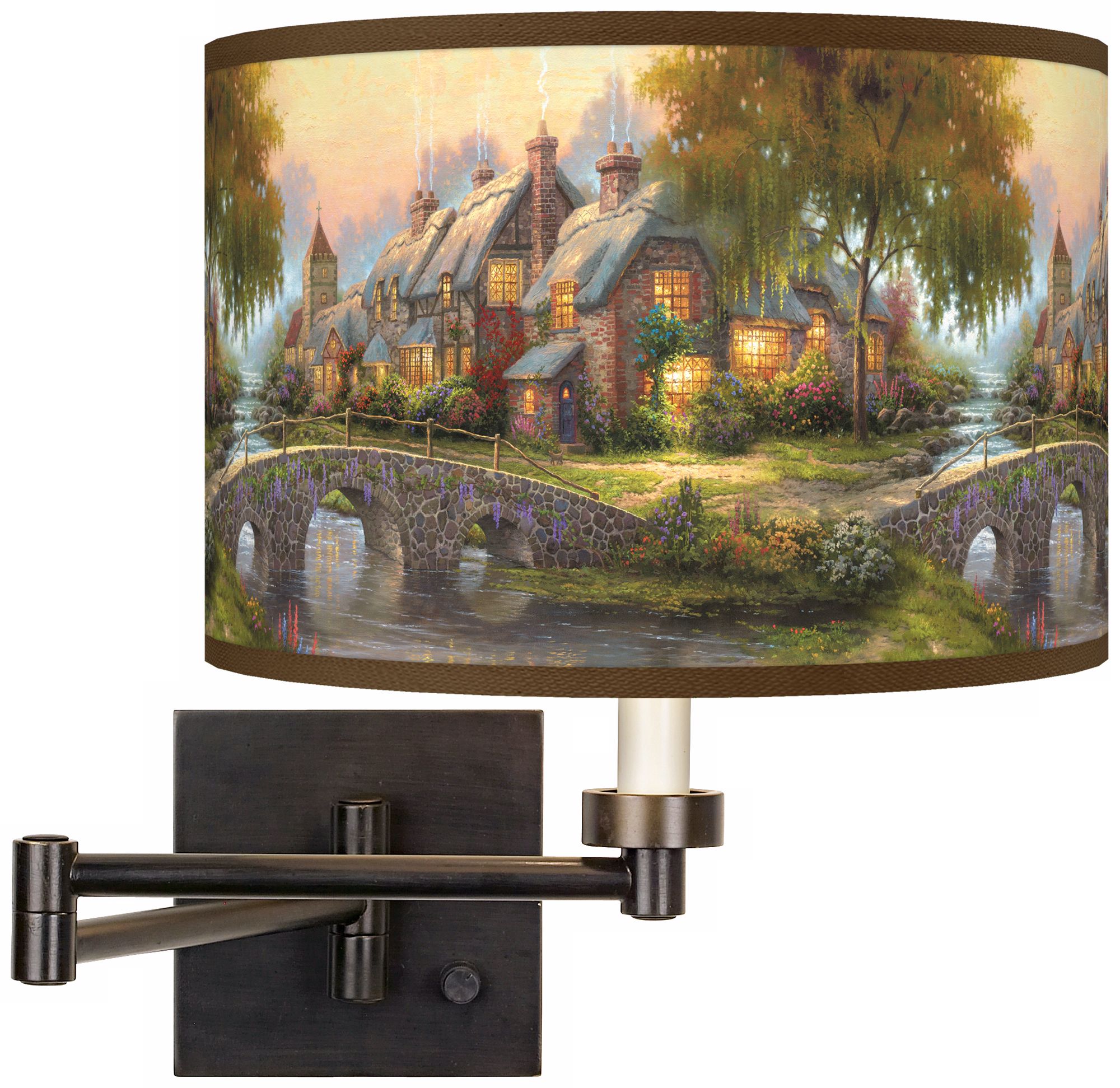 Thomas Kinkade Cobblestone Bridge Swing Arm Wall Light