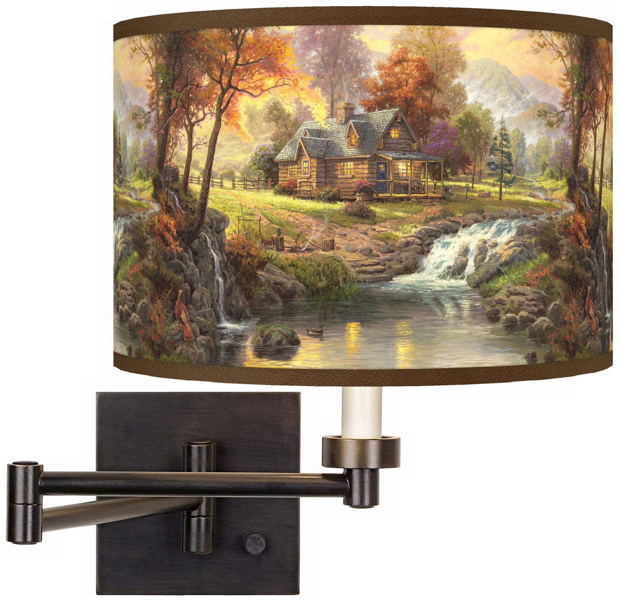 Thomas Kinkade Mountain Retreat Swing Arm Wall Light