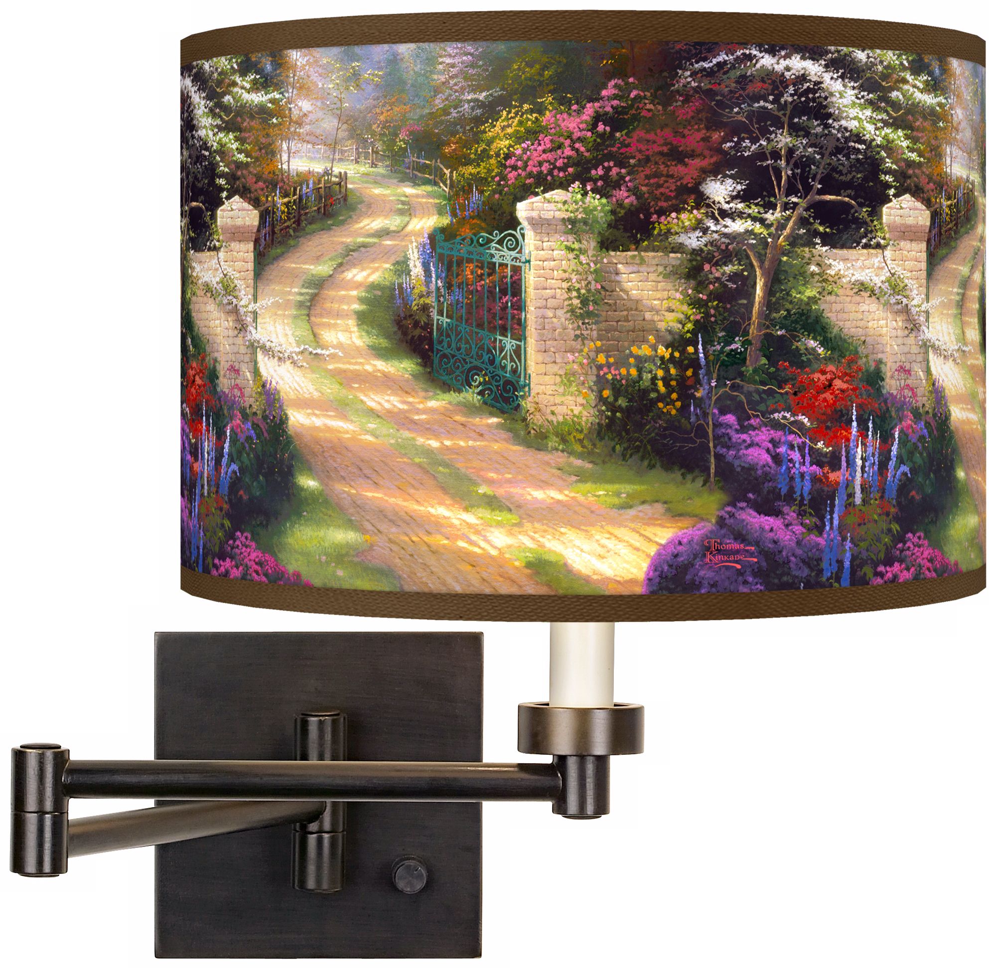 Thomas Kinkade Spring Gate Plug-In Swing Arm Wall Light