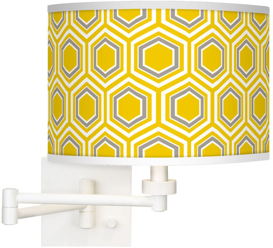 Honeycomb Giclee White Swing Arm Wall Light