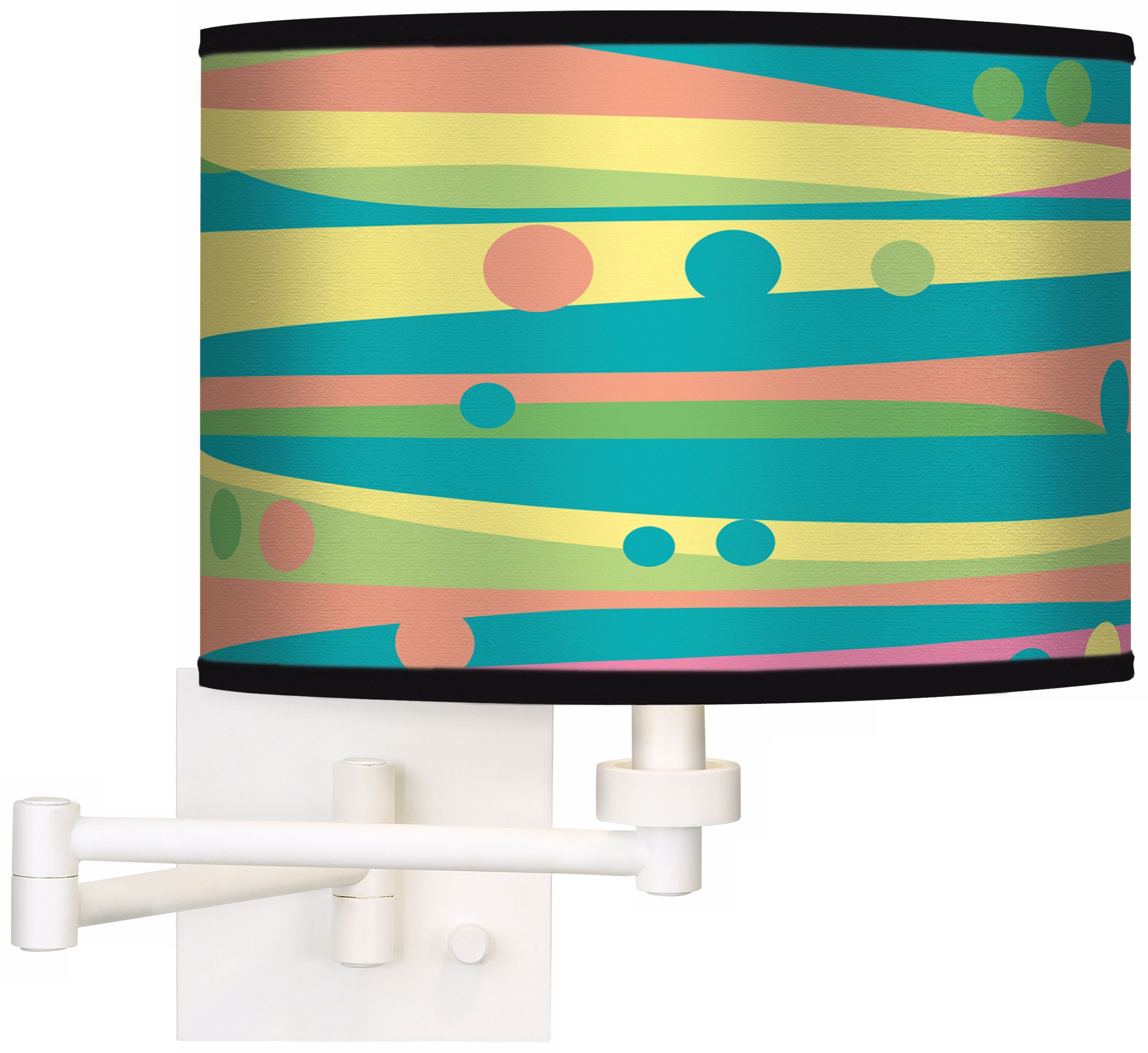 Pastel Dots & Waves Giclee White Swing Arm Wall Light