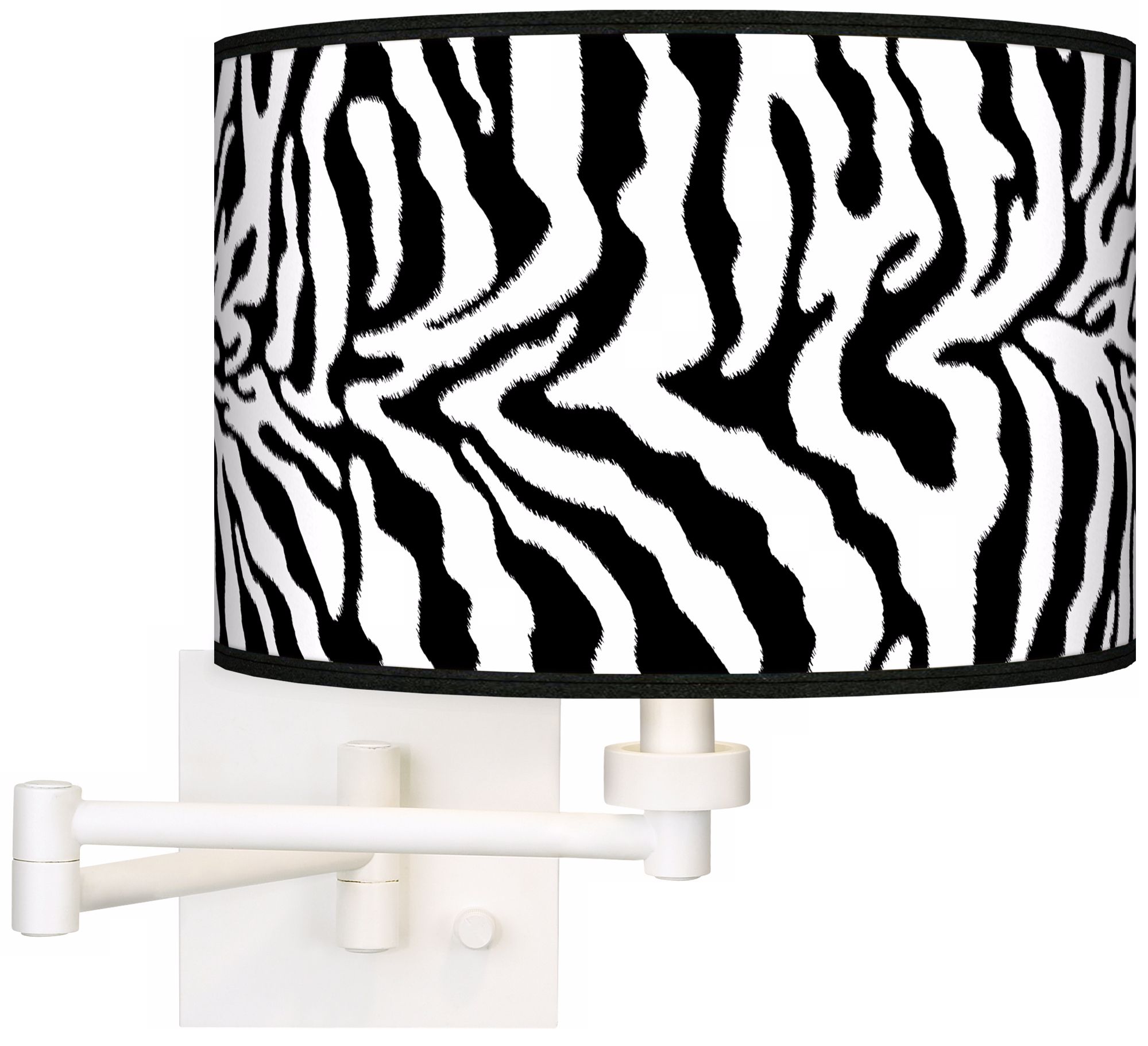 Safari Zebra White Plug-In Swing Arm Wall Light