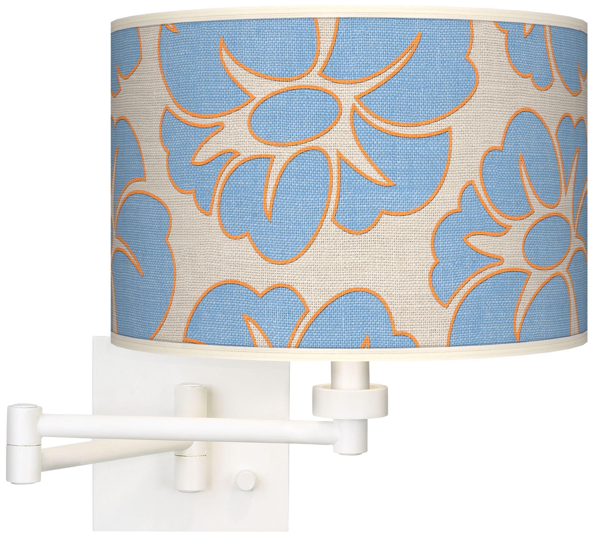 Floral Blue Silhouette Giclee White Plug-In Swing Arm Wall Light