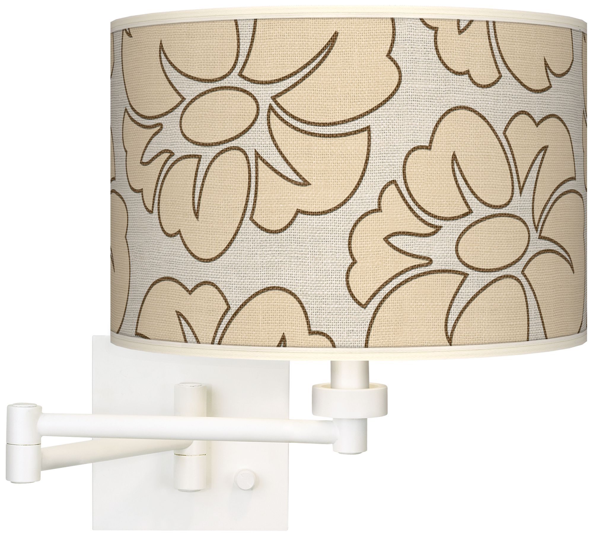 Floral Silhouette Giclee White Plug-In Swing Arm Wall Light