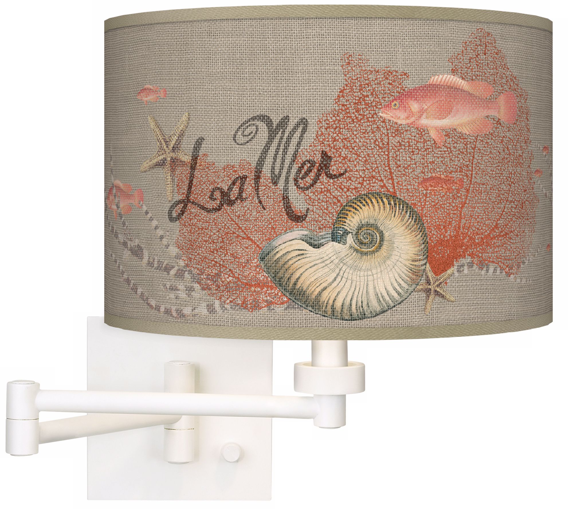 La Mer Seafan Giclee Matte White Plug-In Swing Arm Wall Light