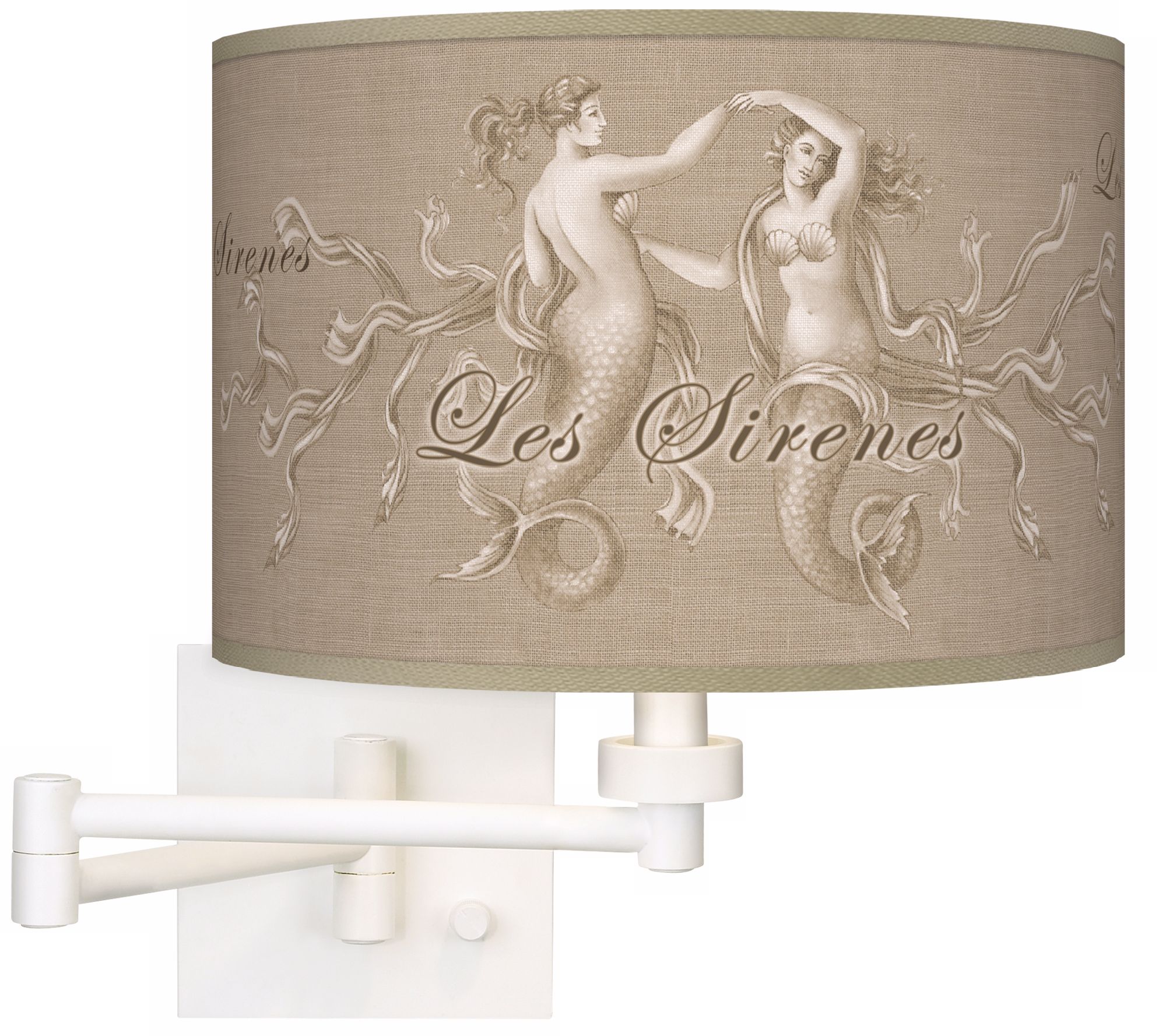 Les Sirenes Natural Giclee White Plug-In Swing Arm Wall Light