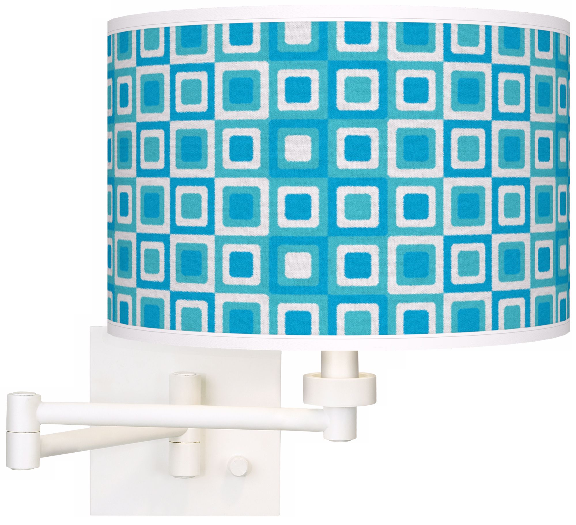 Blue Boxes White Plug-In Swing Arm Wall Light