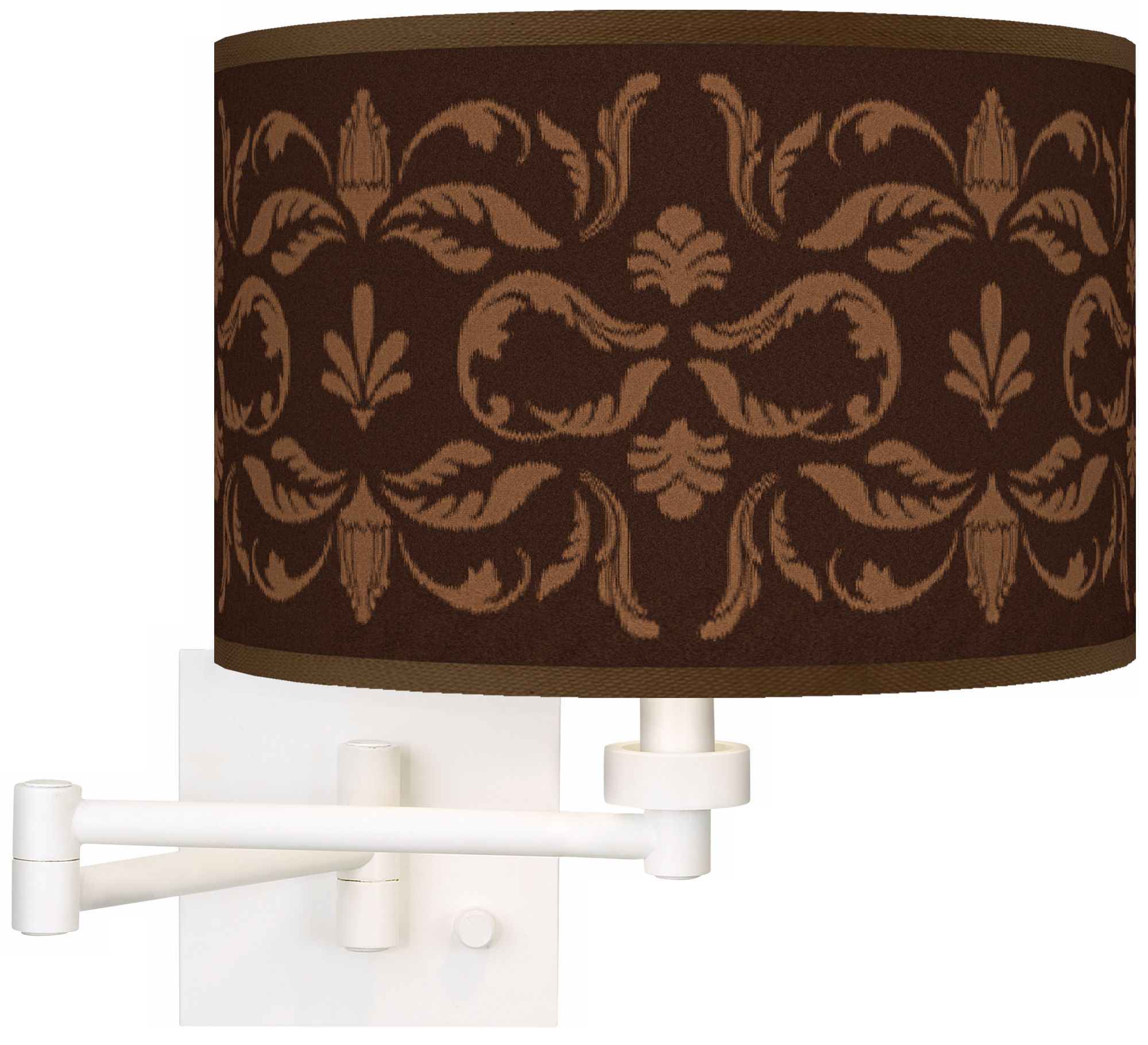 Mocha Flourish Linen Giclee Plug-In Swing Arm Wall Light