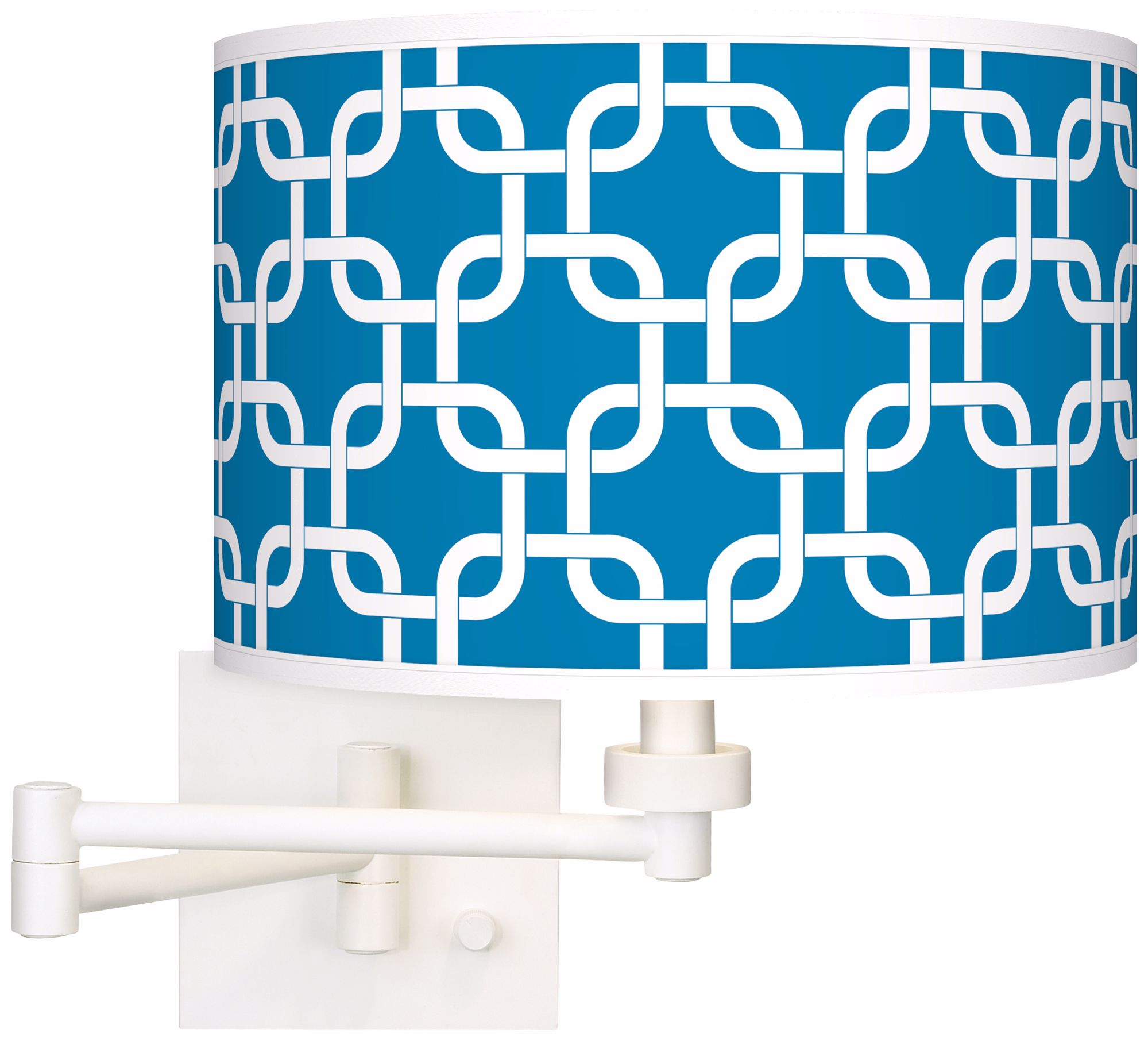 Blue Lattice Giclee White Swing Arm Wall Light