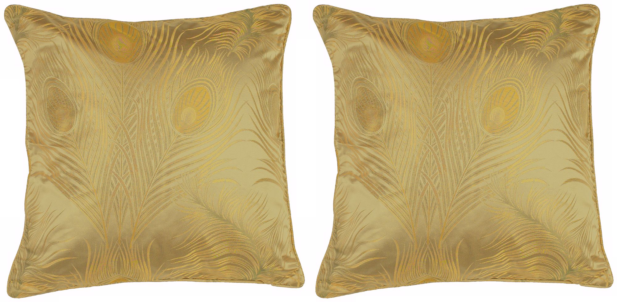 Green & Gold Polyester Peacock Set of Two Pillows