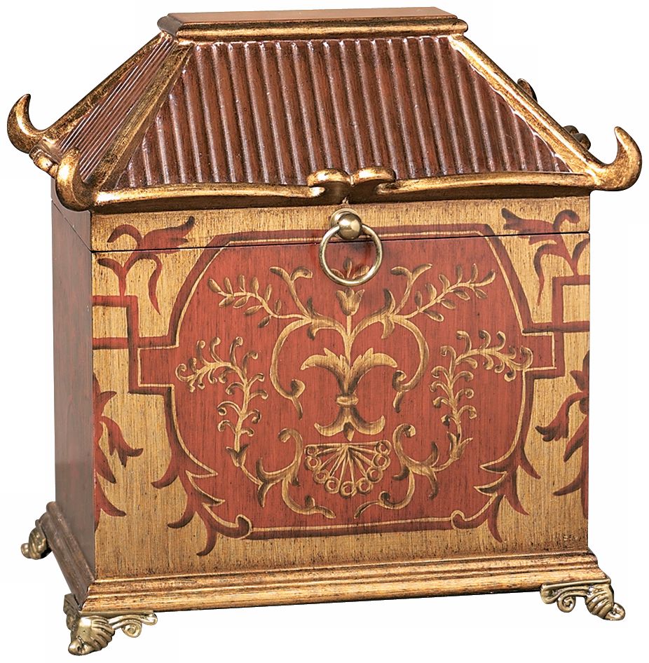 Red and Gold Painted Wood Oriental Box