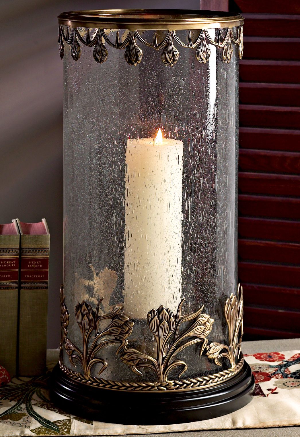 Bronze Floral Hurricane Candle Holder