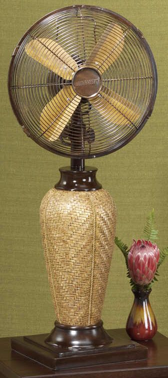Kailua 33" High Koa Wood Finish Tabletop Fan