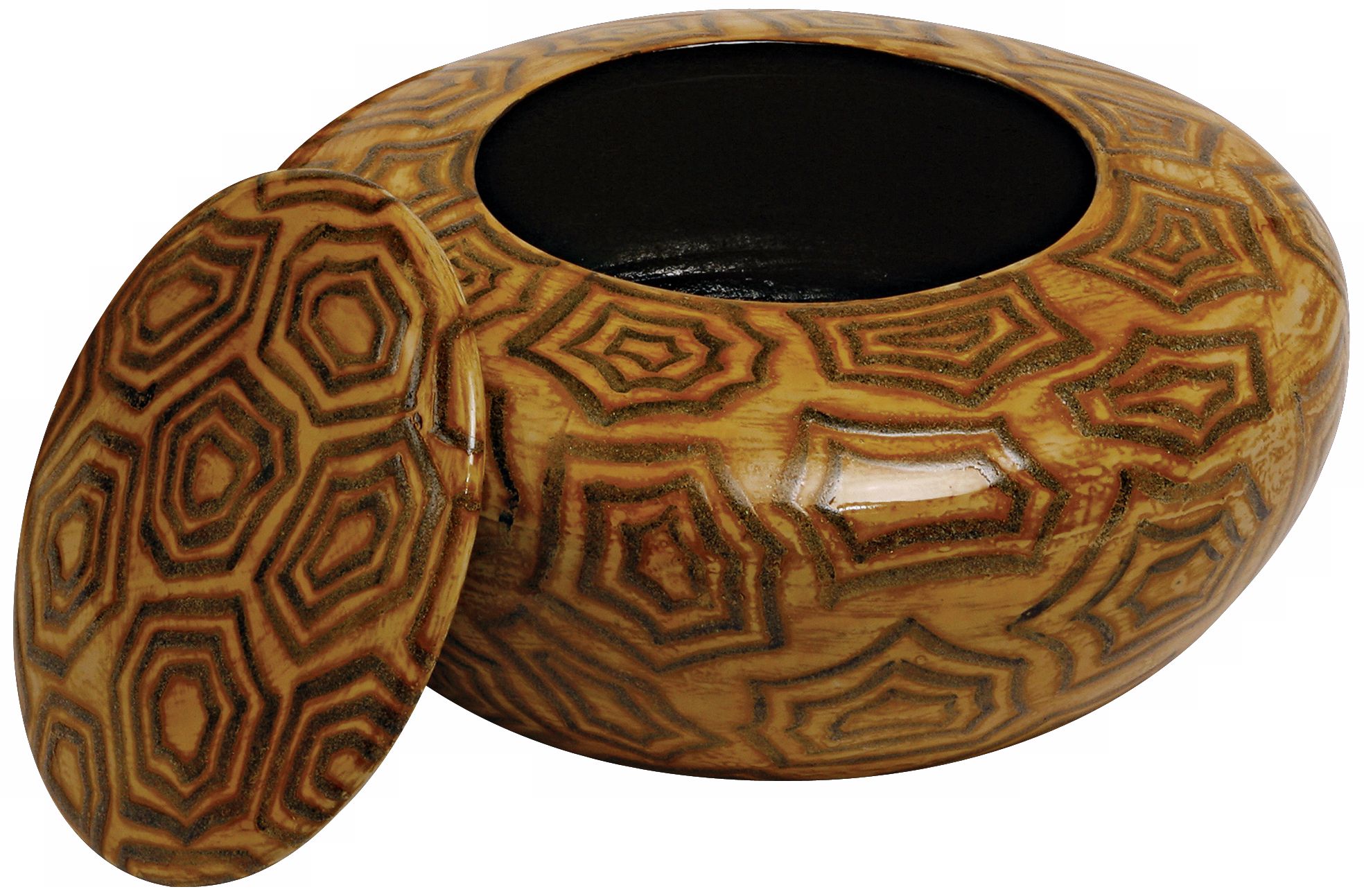 Mustard and Brown Lacquered Bamboo Bowl with Lid