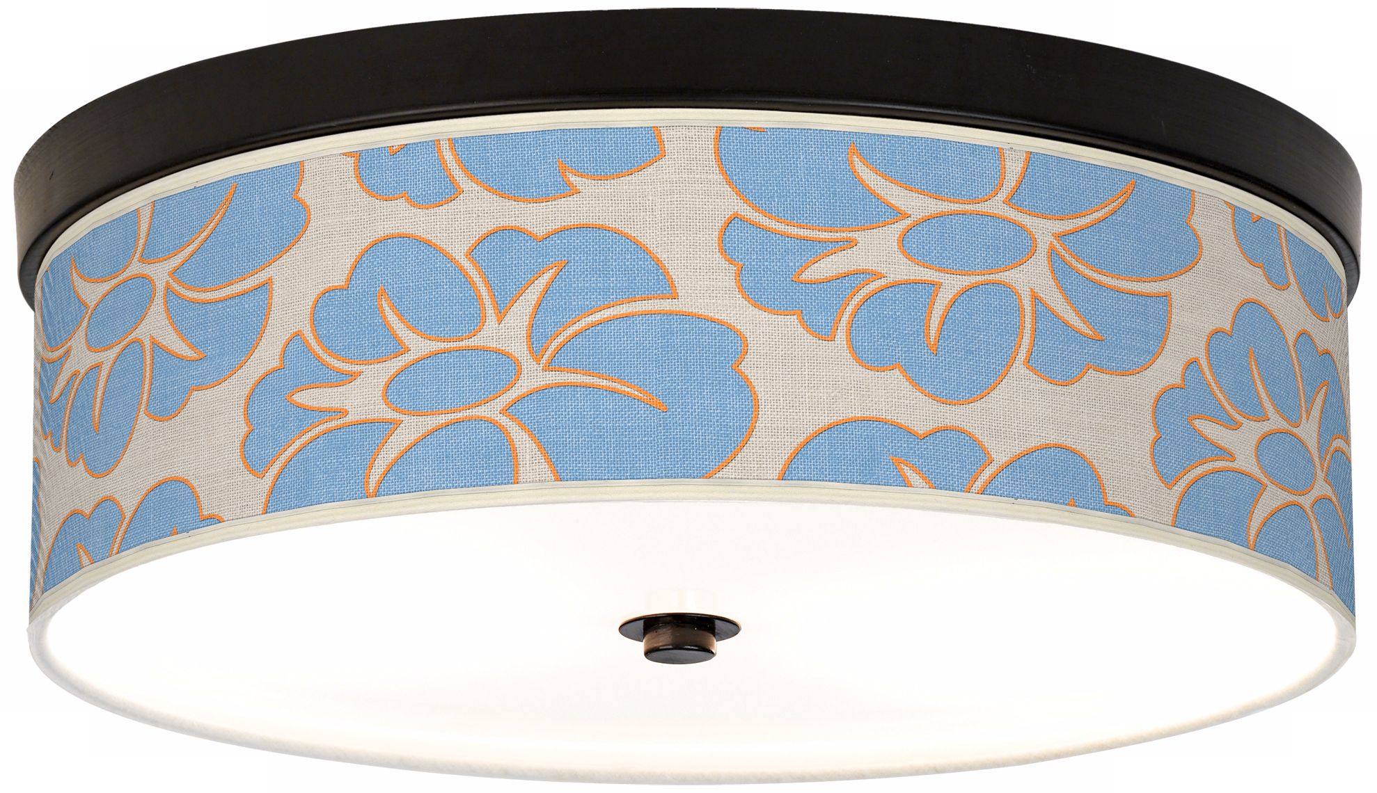 Floral Blue Silhouette 14" Wide CFL Bronze Ceiling Light