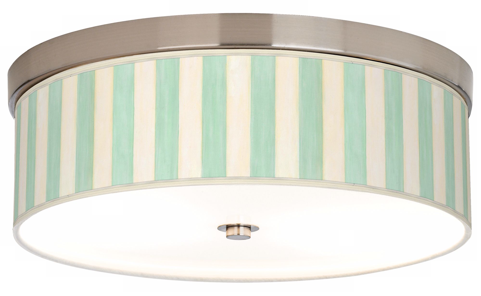 Seaside Stripe Green Giclee Nickel CFL Flushmount Ceiling Light