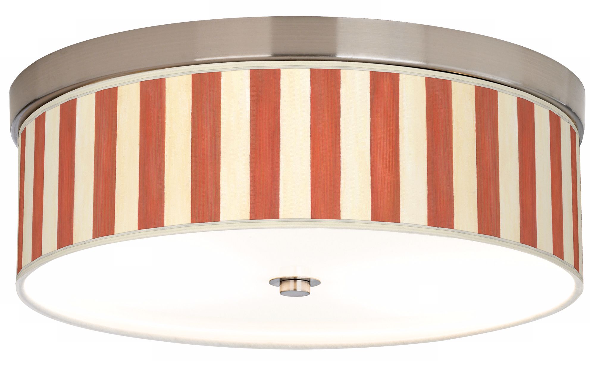 Seaside Stripe Red Giclee Nickel CFL Flushmount Ceiling Light