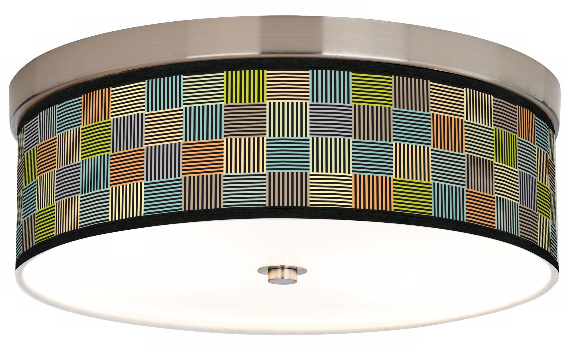 Pixel City Giclee Nickel CFL Flushmount Ceiling Light