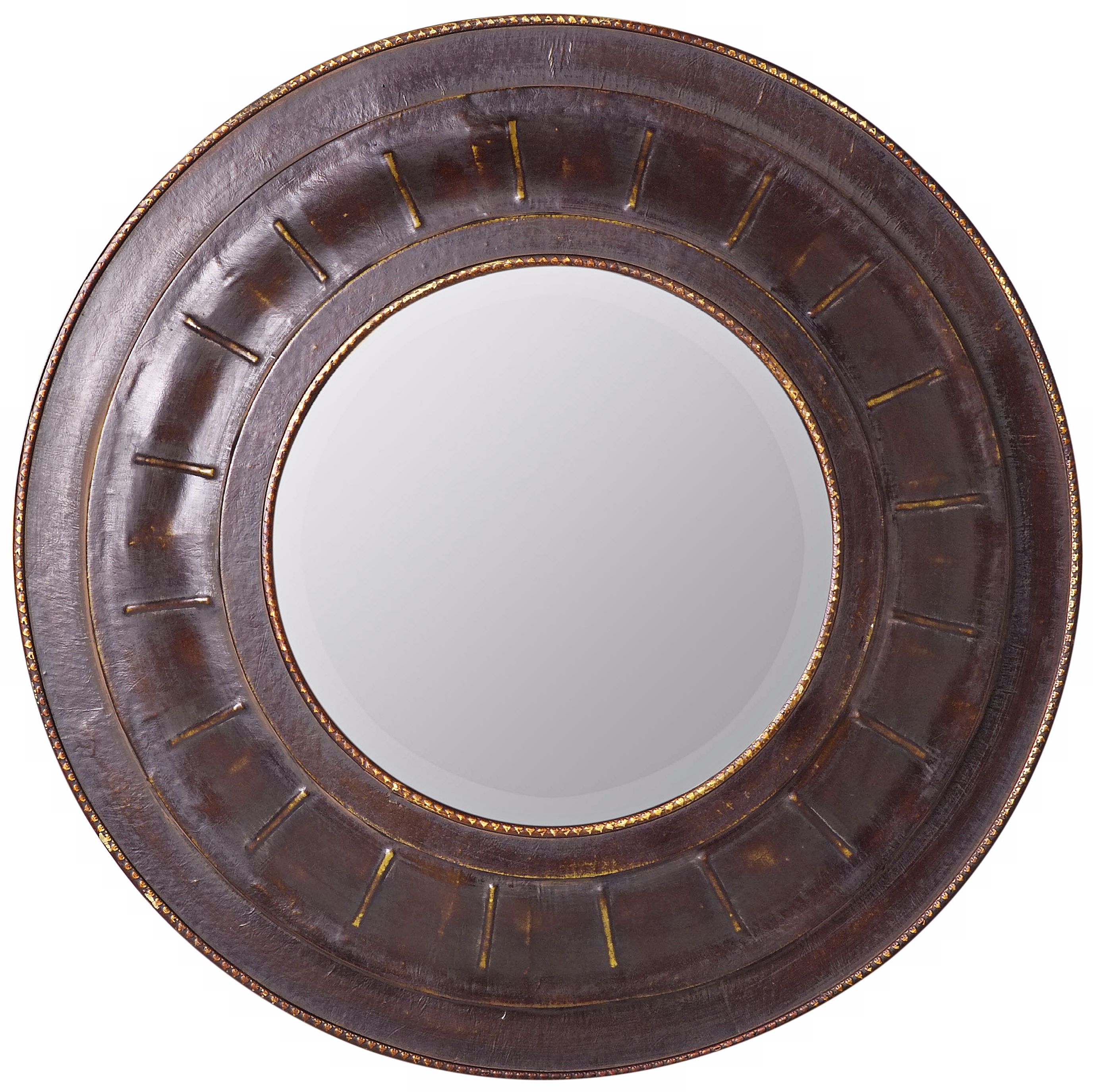 Dark Brown with Gold Finish Round 33" Wide Wall Mirror