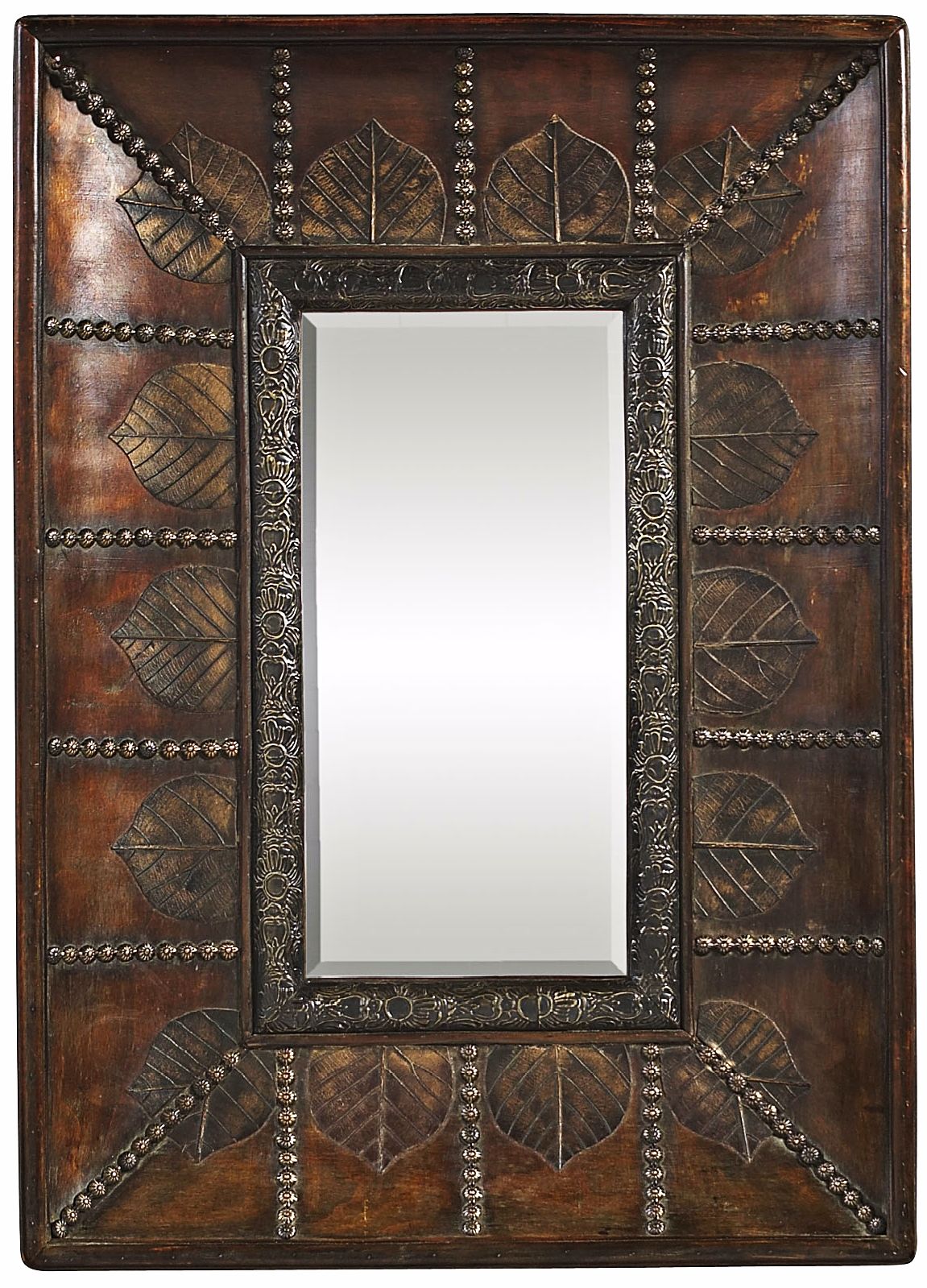 Auburn Finish with Metal Leaf 28" High Wall Mirror