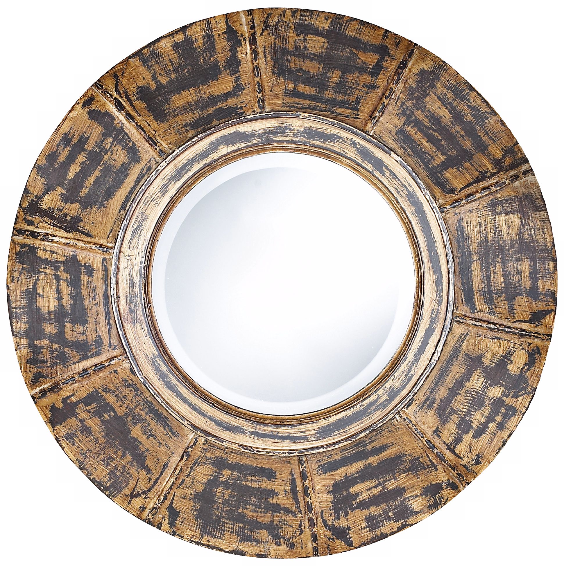 Distressed Tan and Black Finish Round 24" Wide Wall Mirror