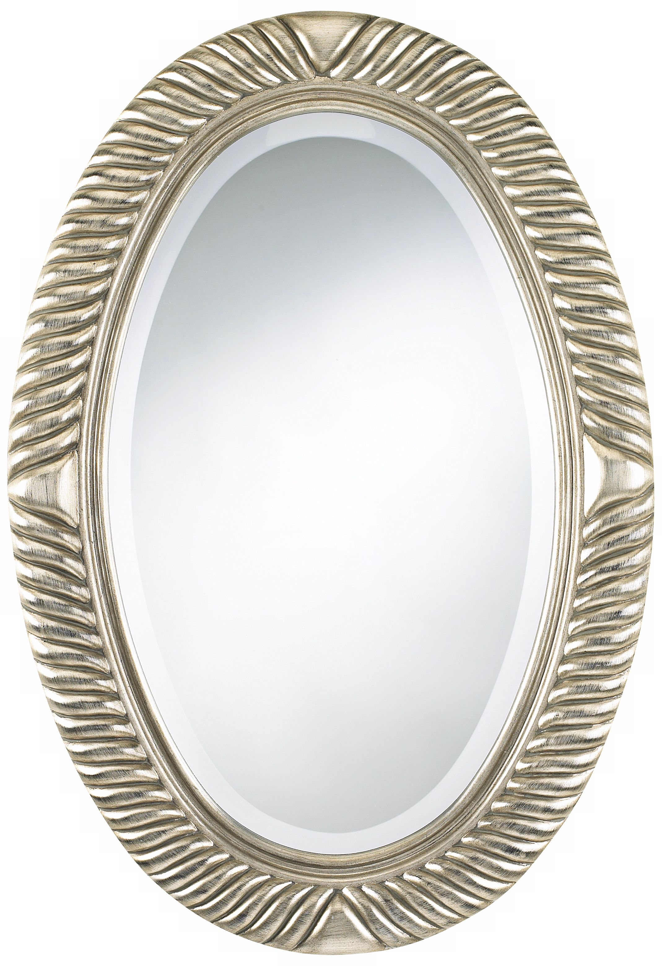 Silver Finish Ribbed Oval 38" High Wall Mirror