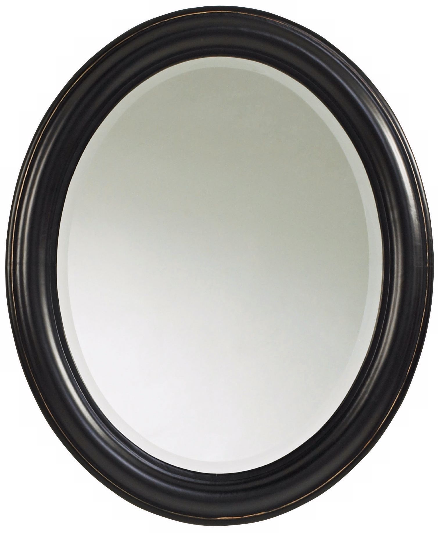 Distressed Matte Black Finish Oval 34 1/4" High Wall Mirror