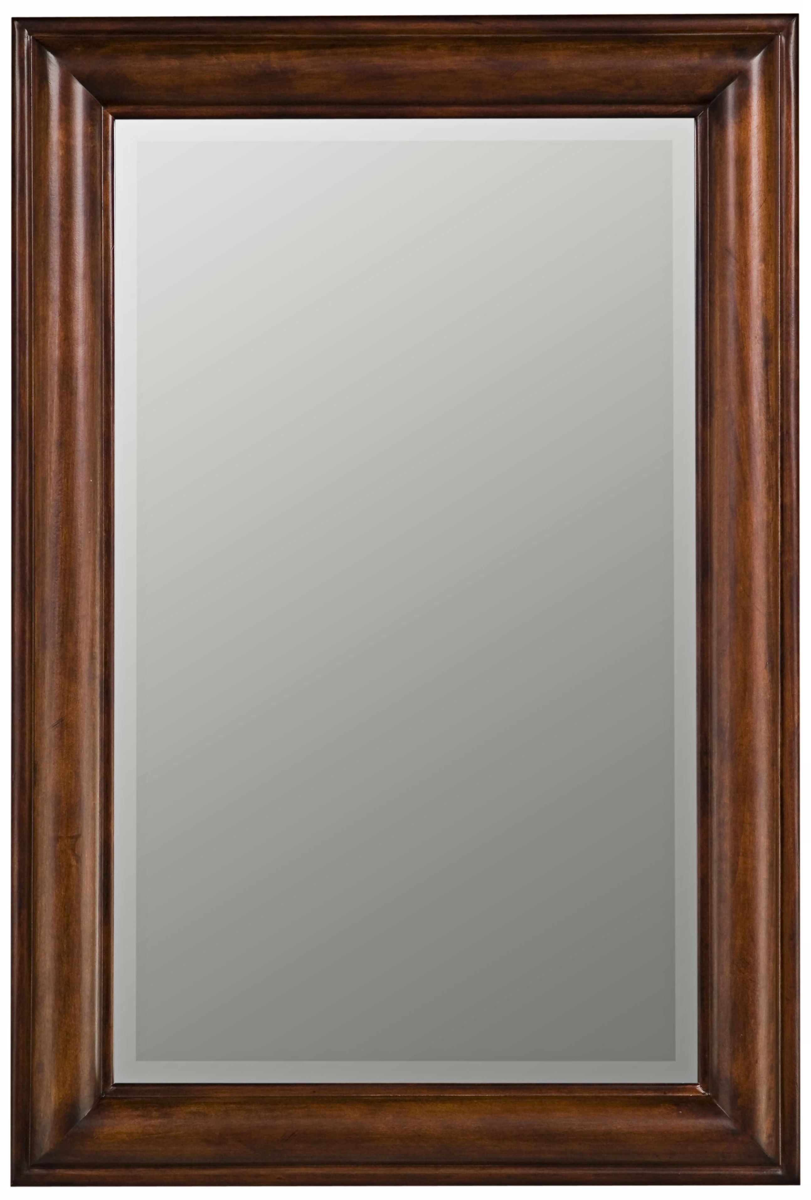Medium Walnut Finish Beveled Rectangular Wall Mirror