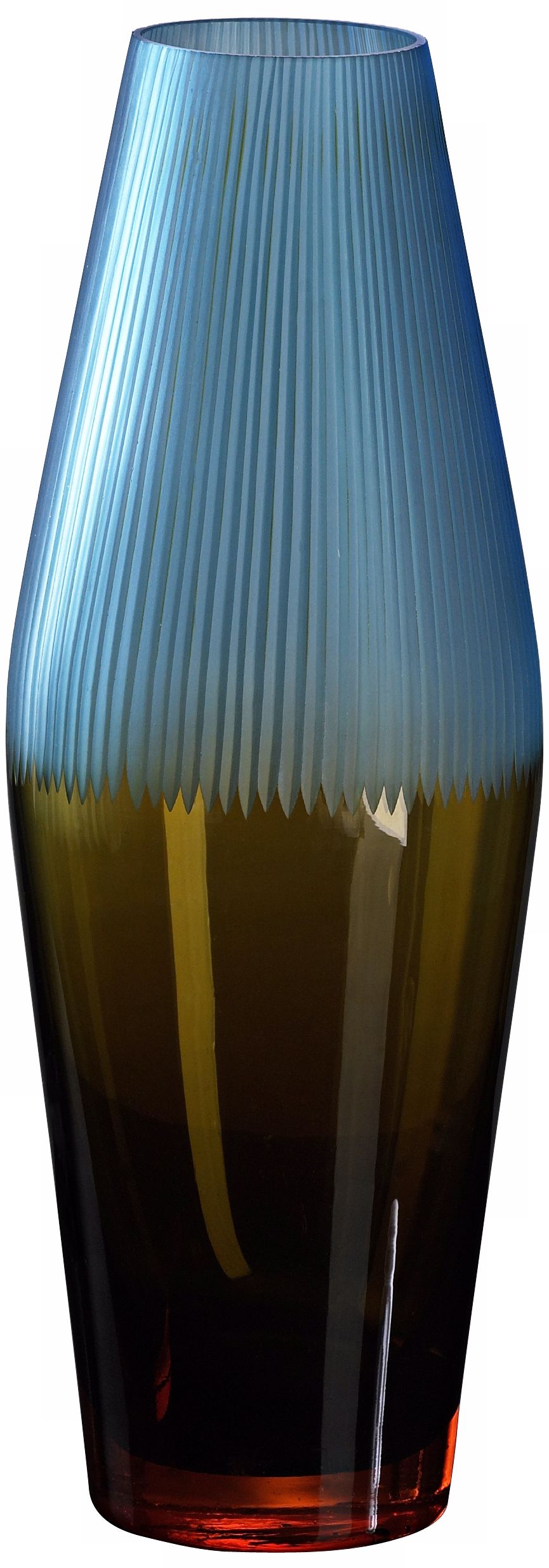 Large Orange and Cyan Chiseled Top Glass Vase