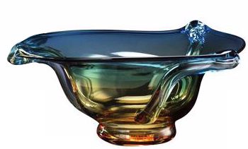 Blue Orange 10" Wide Art Glass Bowl