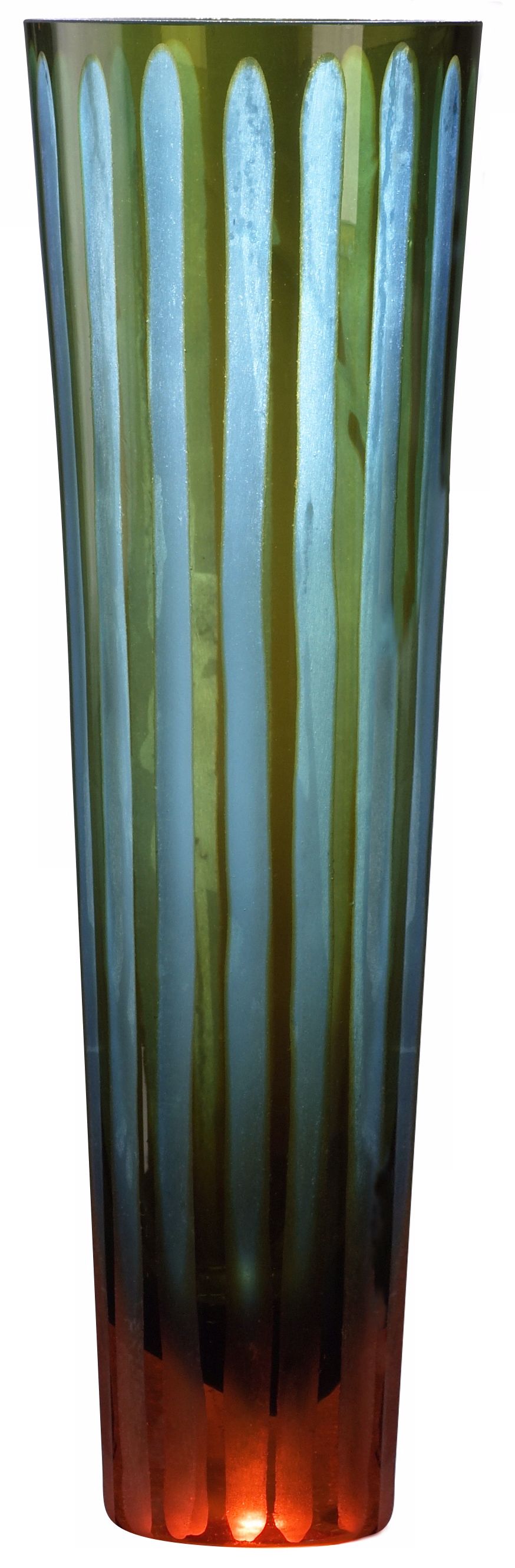 Cyan and Orange 11 1/2" High Art Glass Vase