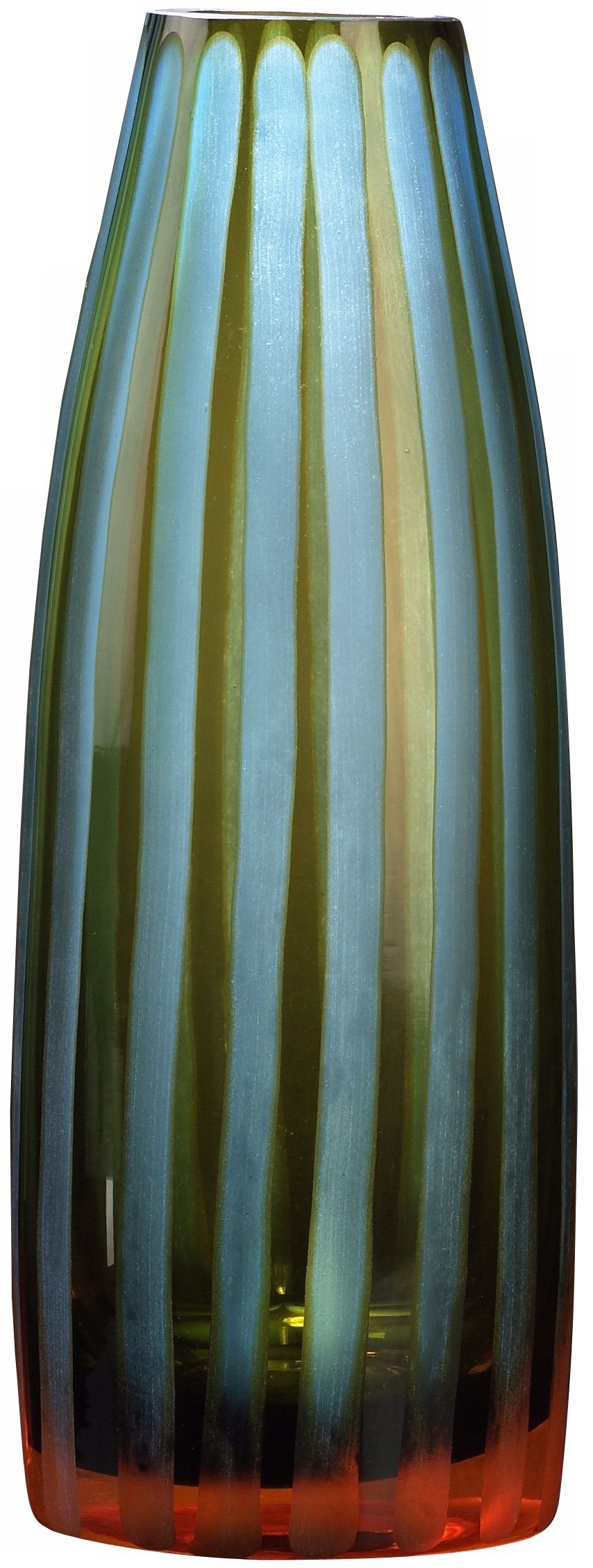 Cyan and Orange 10 1/2" High Art Glass Vase