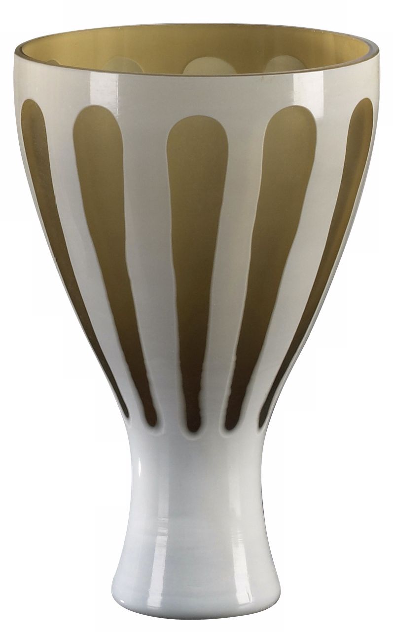 Champagne and White 9" High Art Glass Vase
