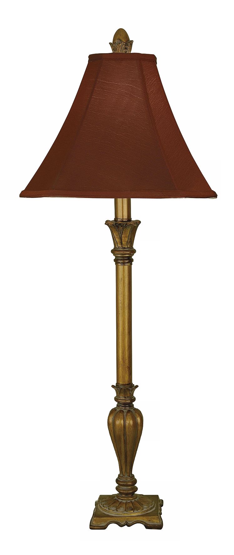 Antique Gold Finished Red Faux Silk Buffet Lamp