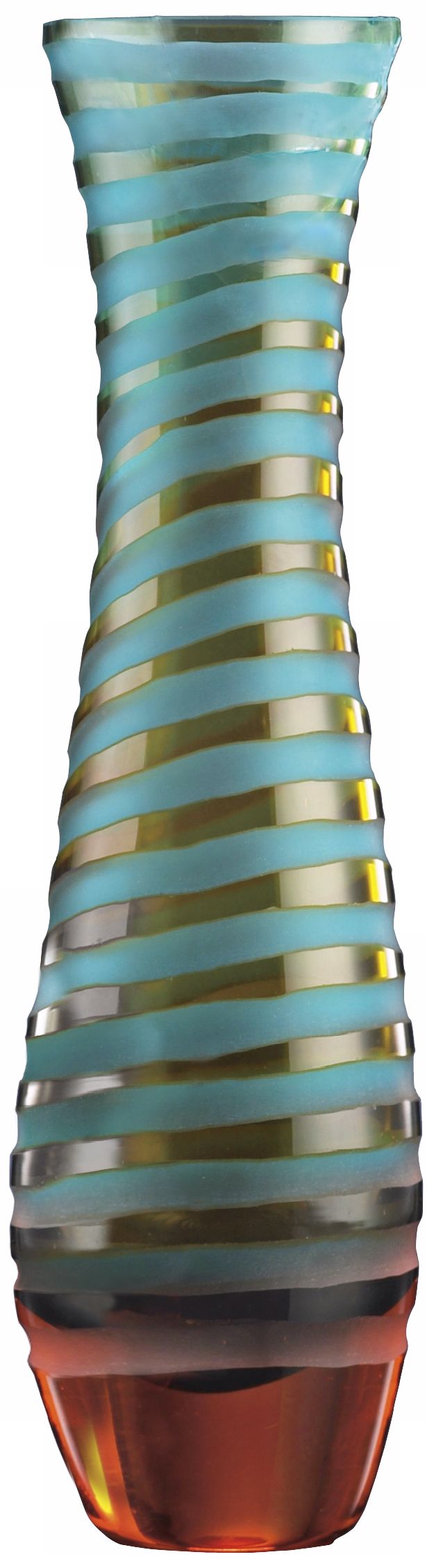 Medium Blue and Orange Chiseled Glass Vase