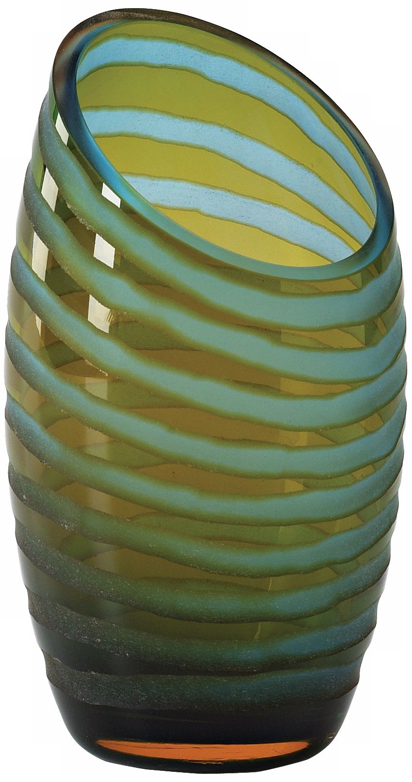 Small Blue and Orange Angle Cut Chiseled Glass Vase