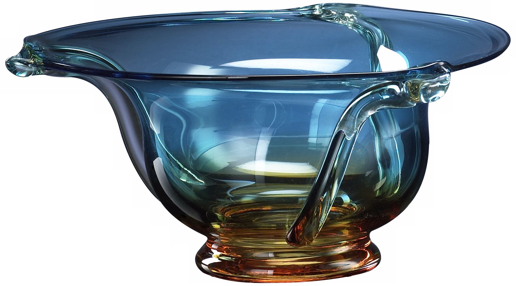 Large Cyan Blue and Orange Glass Bowl