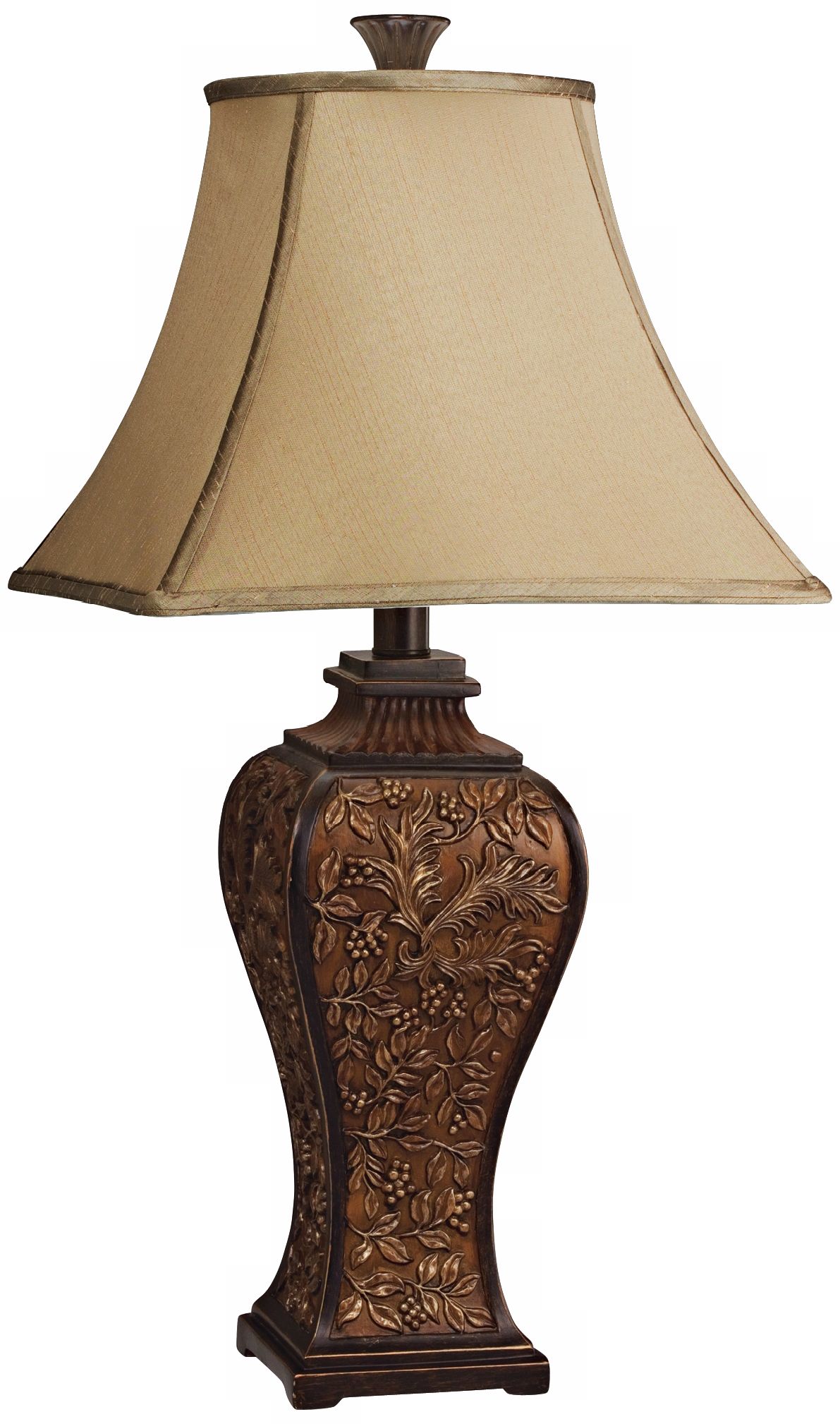 Warm Fruitwood Finish Vine and Leaf Design Table Lamp