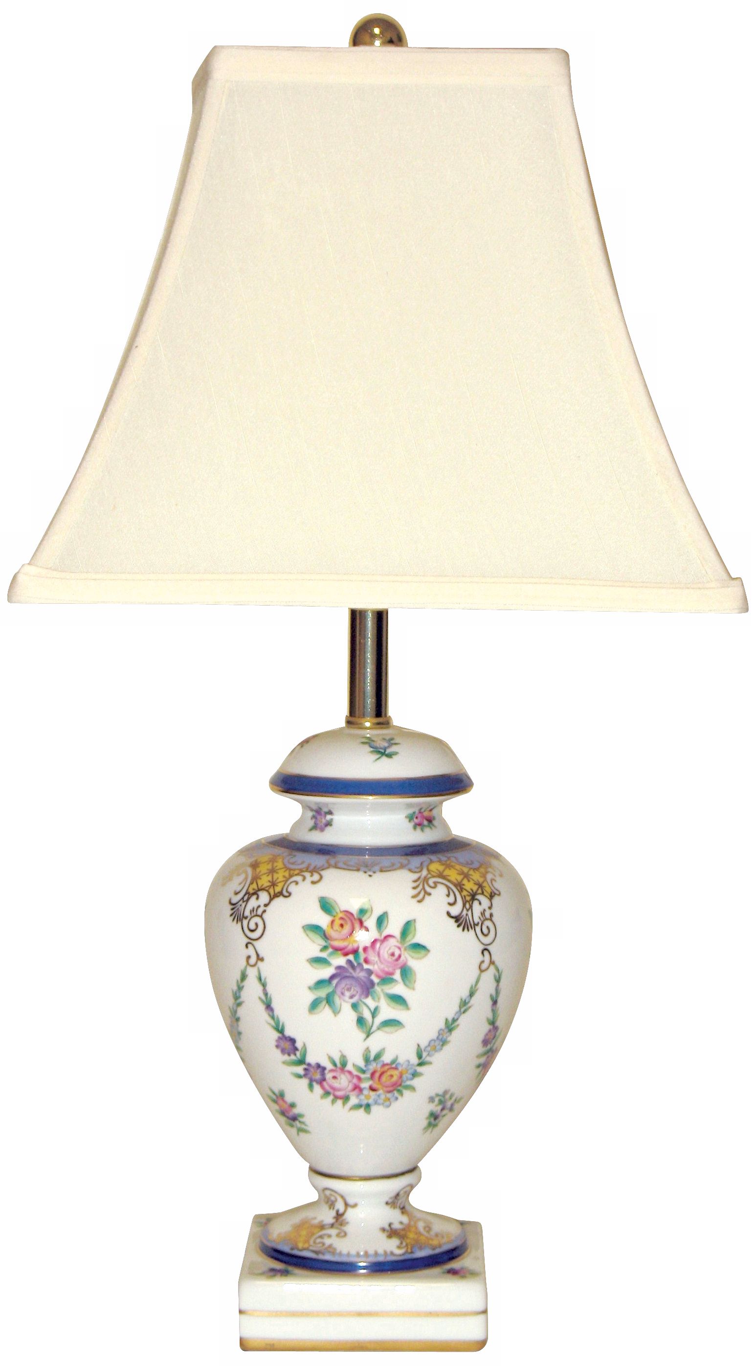 Blue Trim Floral Drape Hand-Painted Porcelain Table Lamp