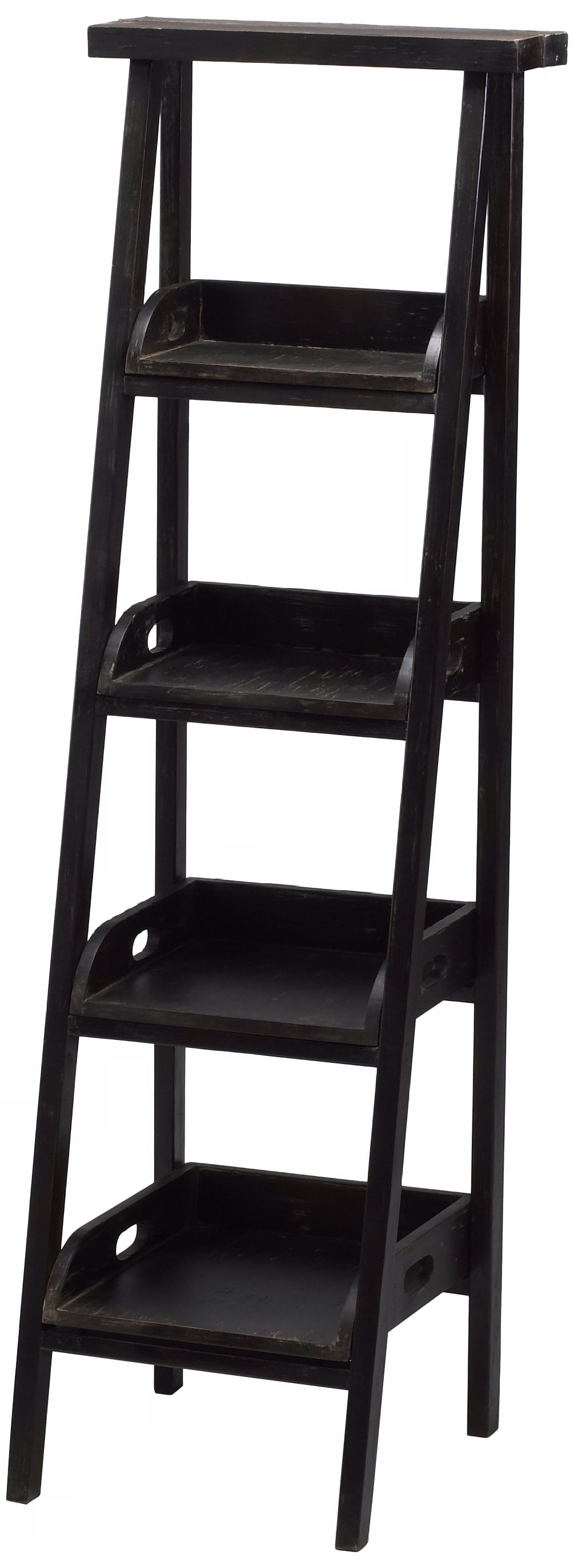 Large Black and Cherry Wood Shelf Tray Ladder