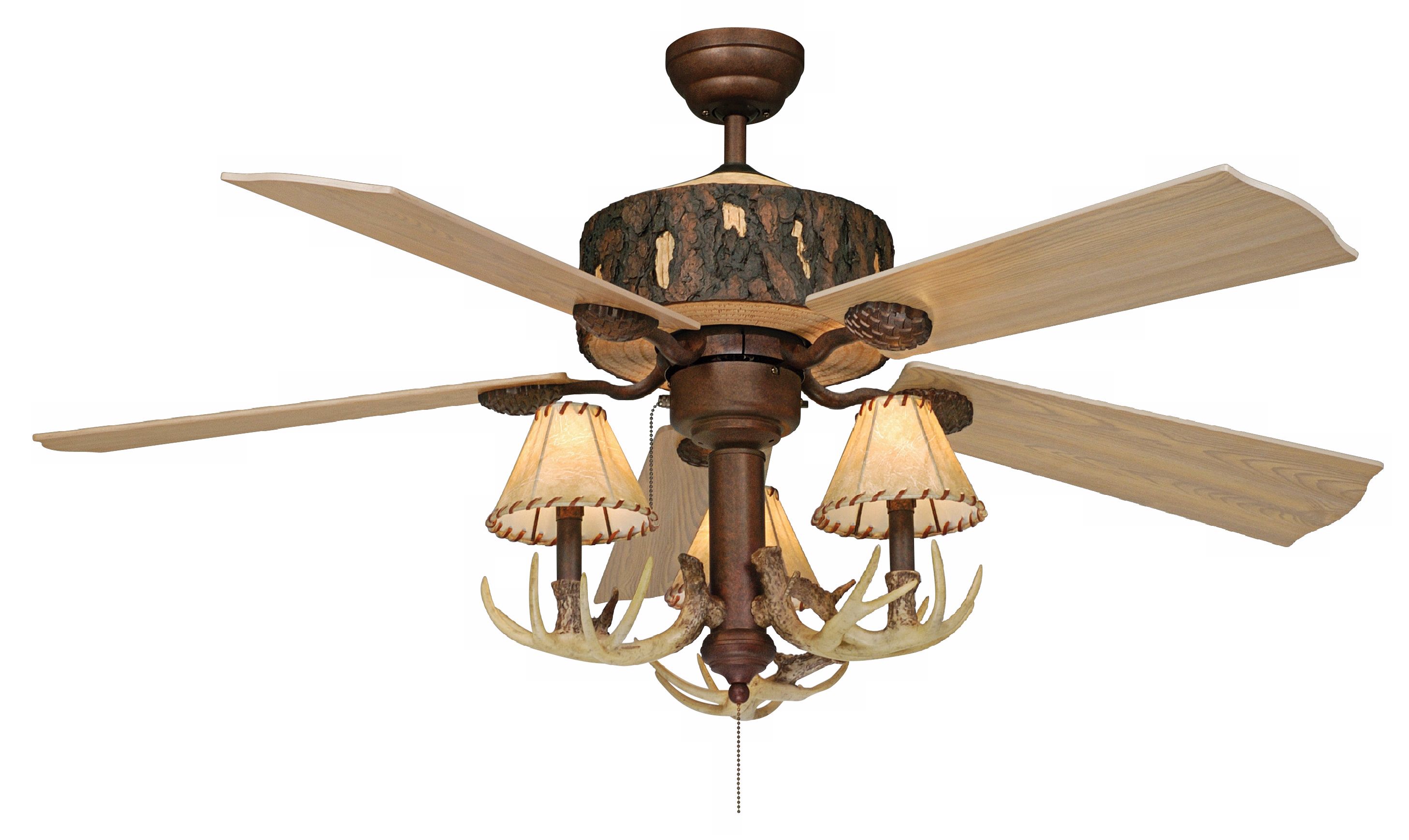 52 Vaxcel Log Cabin Ceiling Fan With Antler Bowl Light Kit J2188