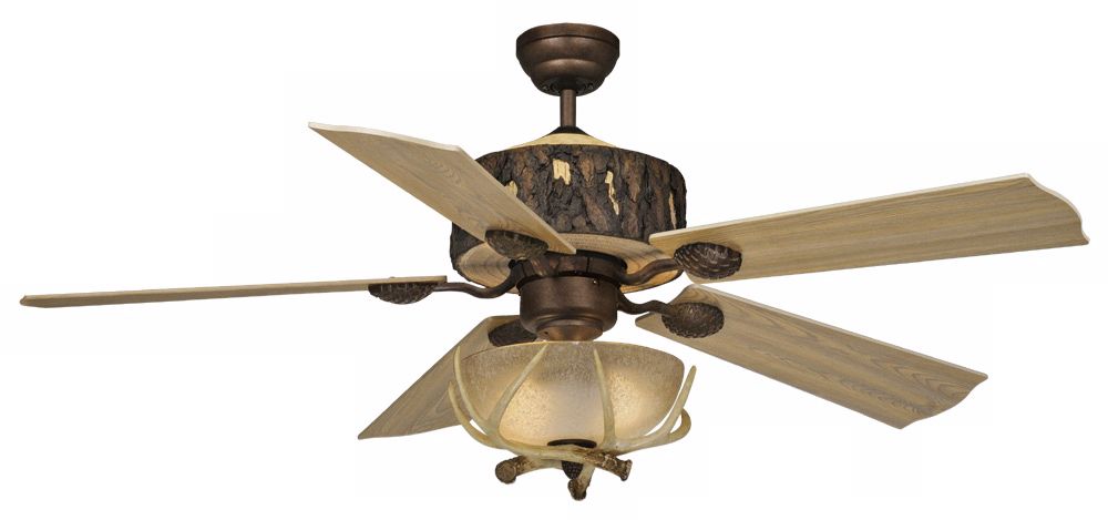 52" Vaxcel Log Cabin Ceiling Fan with Antler Bowl Light Kit