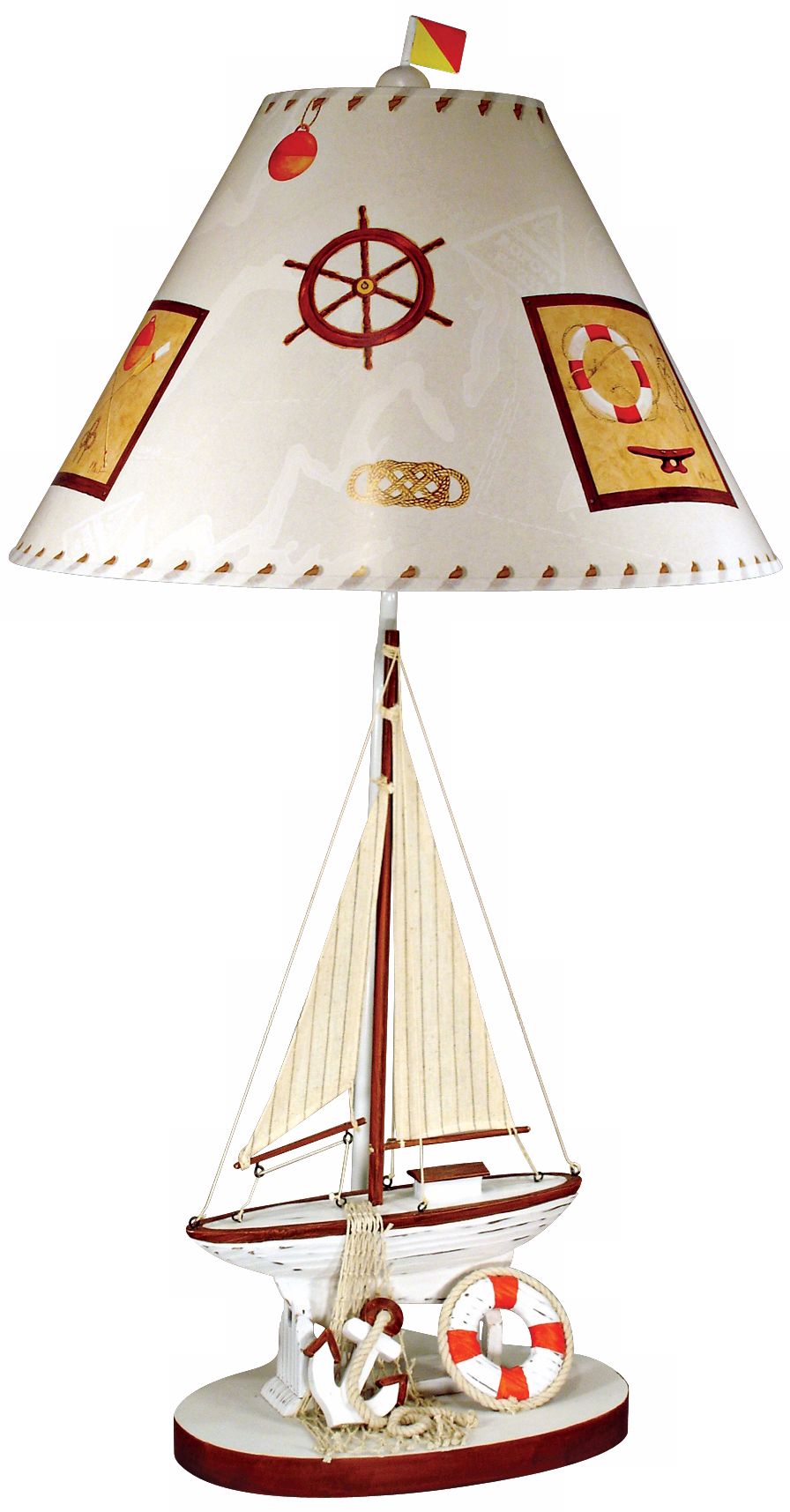 Paul Brent Burgundy Red and White Sailboat Table Lamp