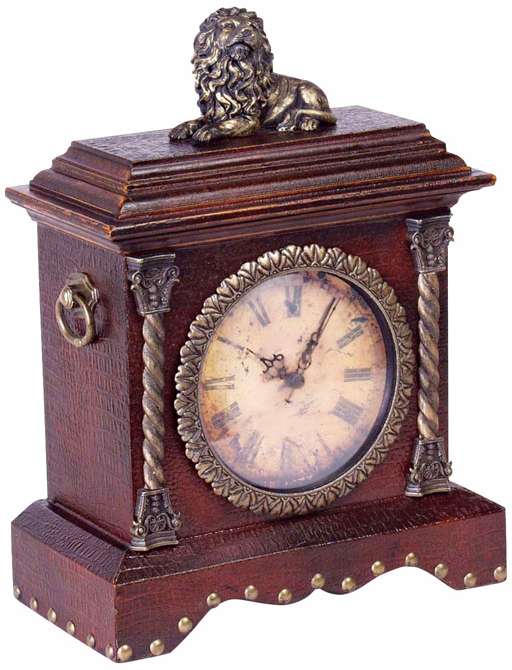 Lion Figure Decorated 13 1/2" Wide Desk Clock