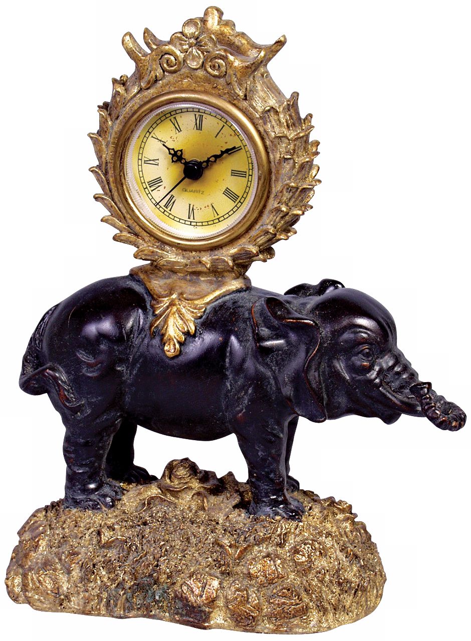 Ebony Elephant 9 1/2" High Desk Clock